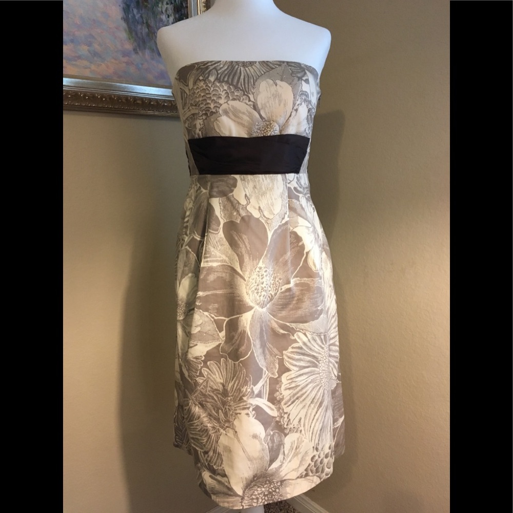 Anthropologie Maeve Brown/Cream Strapless Dress